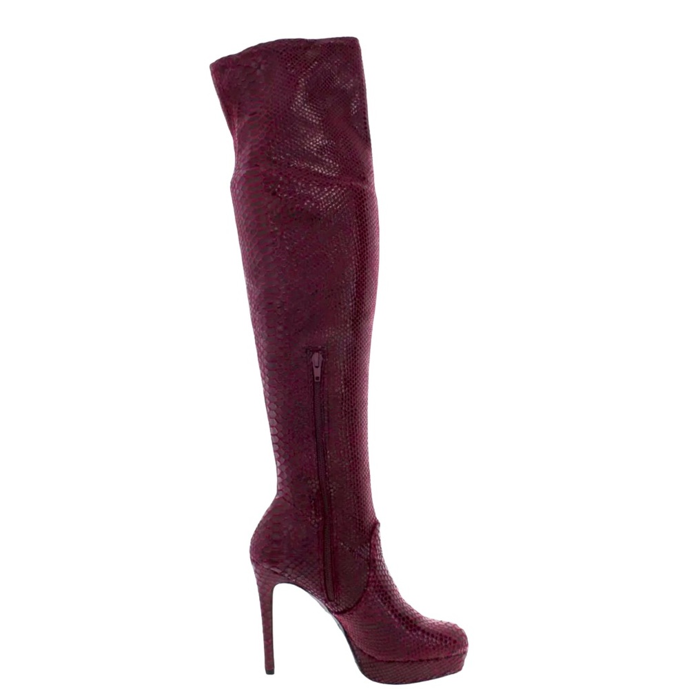 Thalia Sodi Clarissa tall over the knee burgundy snake boots- size 10